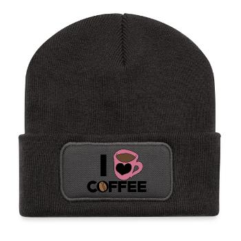 Heart Mug in Pink on Black - Recycled Patch Beanie - dark grey - Front