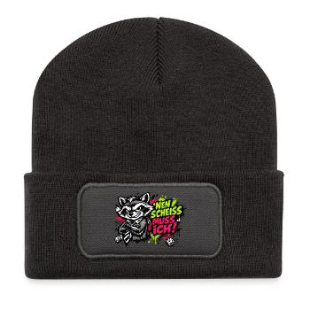 Lustiger Waschbär Spruch Nen Scheiss muss ich - Recycelte Patch Beanie - Dunkelgrau - Vorne