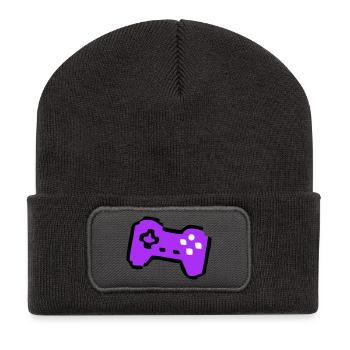  Schräger Retro Controller Gamer - Recycelte Patch Beanie - Dunkelgrau - Vorne