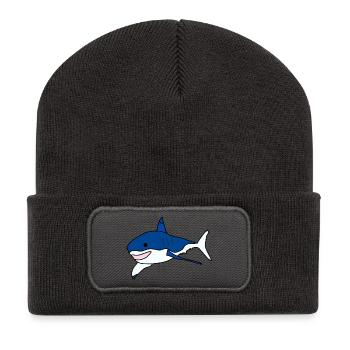 Great White Shark Cartoon - Recycled Patch Beanie - dark grey - Front