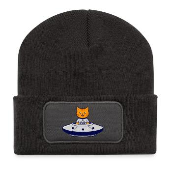 Le chat dans l’aventure OVNI - Beanie recyclé à patch - charbon - Devant
