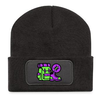 Graphique de boussole pour sac à dos de randonnée - Beanie recyclé à patch - charbon - Devant