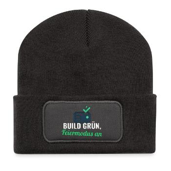 Release‑Shirt für Devs – Build grün, Feier an - Recycelte Patch Beanie - Dunkelgrau - Vorne