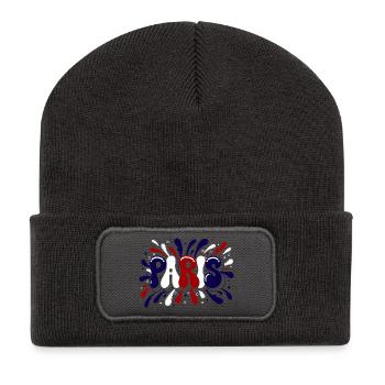Paris Graffiti & Splash Blue White Red - Recycelte Patch Beanie - Dunkelgrau - Vorne