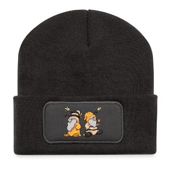 Bienen Humor Bee Happy - Recycelte Patch Beanie - Dunkelgrau - Vorne