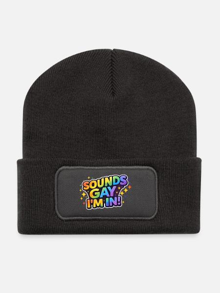 Rainbow Lettering Sounds Gay I'm In - Recycled Patch Beanie - dark grey