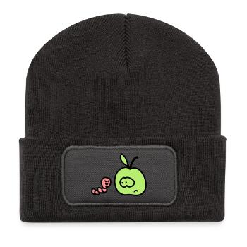 Apfel + Wurm 3 - Recycelte Patch Beanie - Dunkelgrau - Vorne