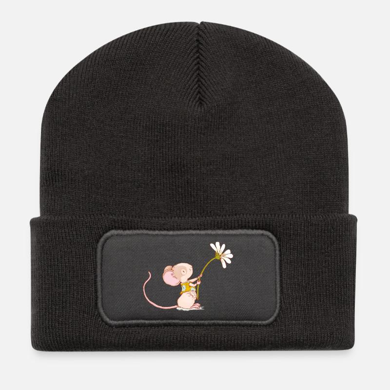 Mouse with flower - Recycled Patch Beanie - dark grey