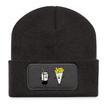 french fries drink - Recycelte Patch Beanie - Dunkelgrau - Vorne