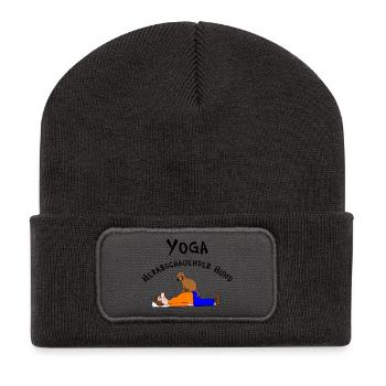 Yoga chien regardant vers le bas - Beanie recyclé à patch - charbon - Devant