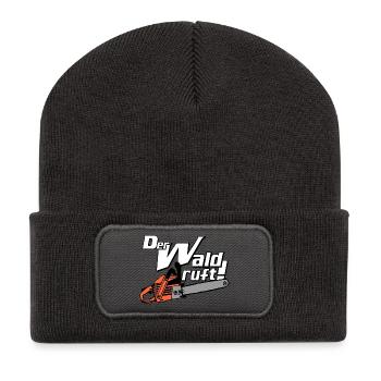 Motorsäge , Kaminholz , Der Wald ruft (25) - Recycelte Patch Beanie - Dunkelgrau - Vorne