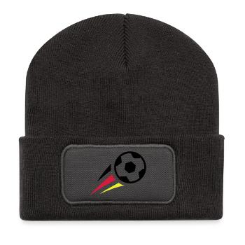 Fußball mit Streifen Deutschland - Recycelte Patch Beanie - Dunkelgrau - Vorne