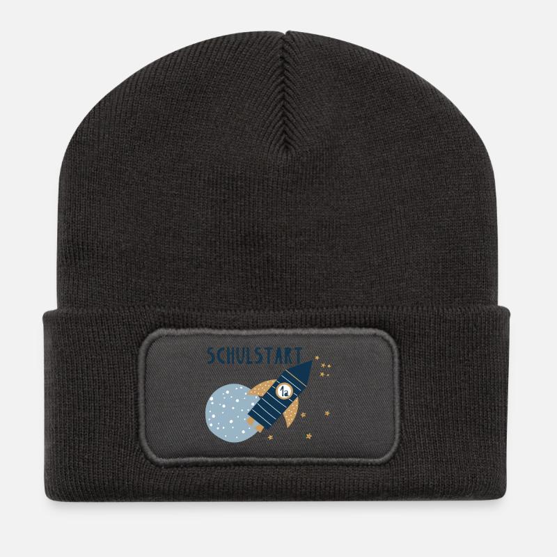 Schulstart Rakete 1a - Recycelte Patch Beanie - Dunkelgrau