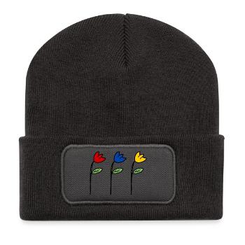 FLEUR. - FLOWER. NATUR. - ÖKOLOGIE. - GLÜCK. ZEN. ZEN. ANN - Recycelte Patch Beanie - Dunkelgrau - Vorne