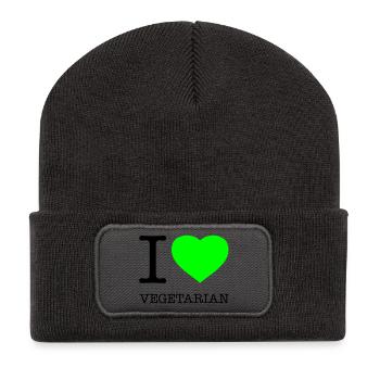 I LOVE VEGETARIAN Vegetarisch Vegetarier - Recycelte Patch Beanie - Dunkelgrau - Vorne