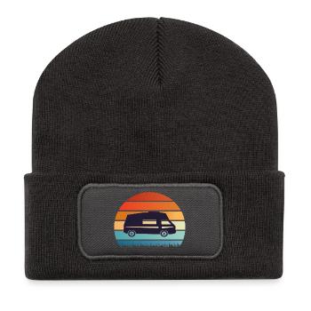 Camper-Sonnenuntergang Silhouette - Recycelte Patch Beanie - Dunkelgrau - Vorne