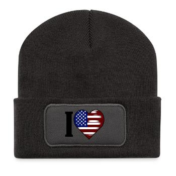 I ♥️ États-Unis | J’adore les États-Unis - Beanie recyclé à patch - charbon - Devant