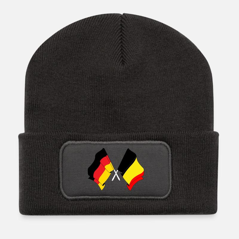 Flagge Deutschlands und Flagge Belgiens - Recycelte Patch Beanie - Dunkelgrau