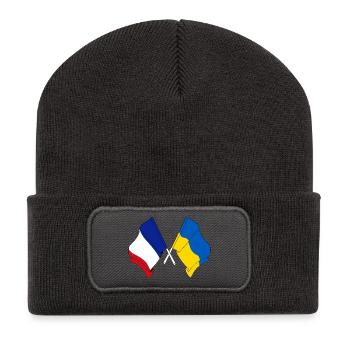 Flagge von Frankreich und Flagge Ukraine - Recycelte Patch Beanie - Dunkelgrau - Vorne