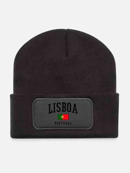 Lisboa Schriftzug mit Portugal-Flagge - Recycelte Patch Beanie - Dunkelgrau