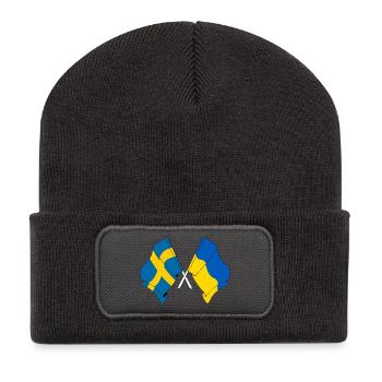 Flagge Schweden, Flagge Ukraine - Recycelte Patch Beanie - Dunkelgrau - Vorne
