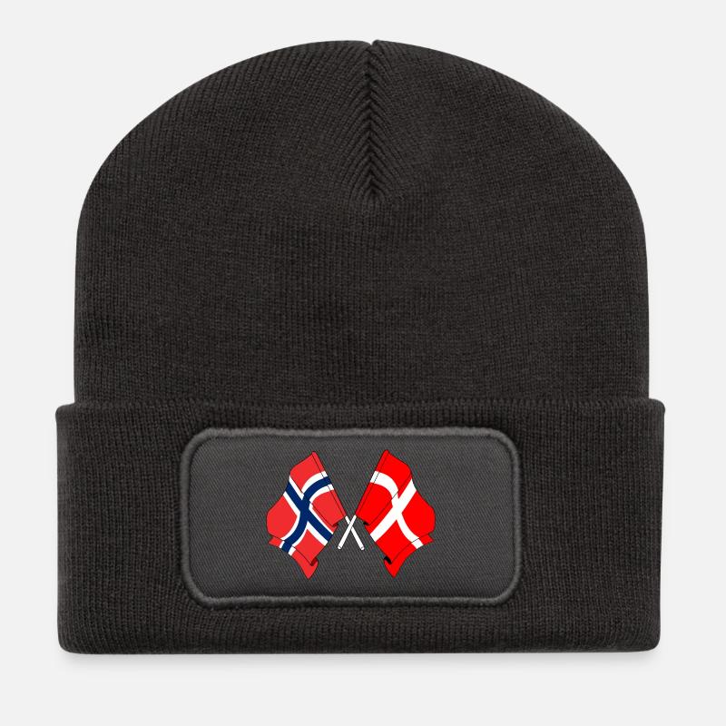 Flagge Norwegen, Flagge Dänemark - Recycelte Patch Beanie - Dunkelgrau