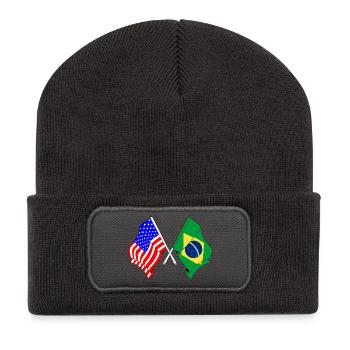 Flagge USA und Brasilien Flagge - Recycelte Patch Beanie - Dunkelgrau - Vorne