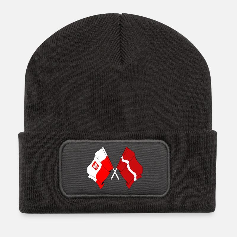 Flagge von Polen, Lettland - Recycelte Patch Beanie - Dunkelgrau