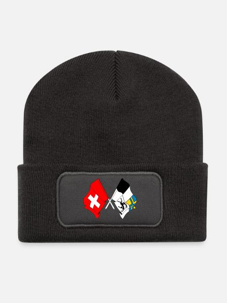 Schweiz-Flagge und Bündner Flagge - Recycelte Patch Beanie - Dunkelgrau