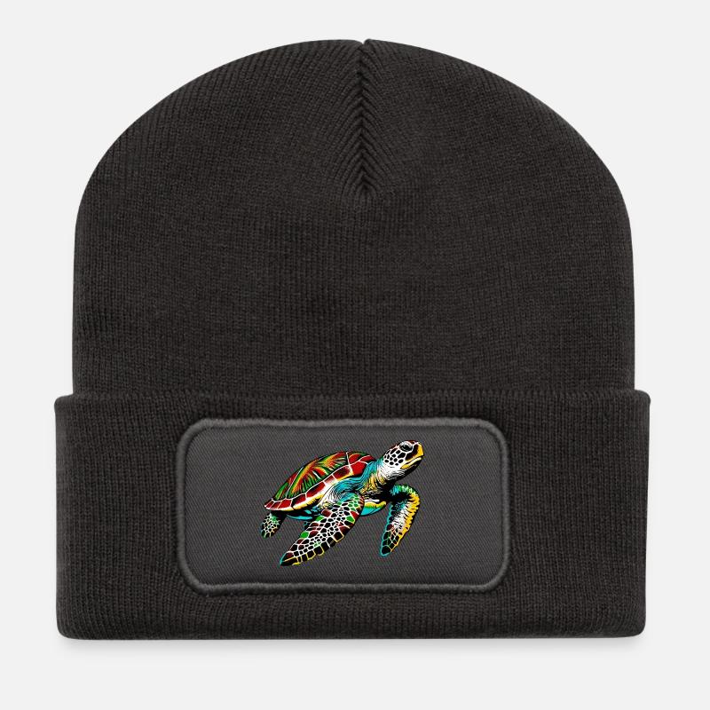 Tortue - Beanie recyclé à patch - charbon