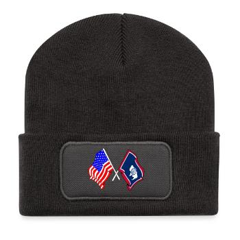 Flagge der USA und des Bundesstaates Wyoming gekreuzt - Recycelte Patch Beanie - Dunkelgrau - Vorne