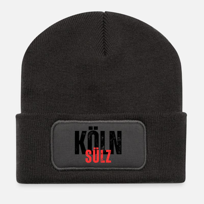 Sülz schwarz rot - Recycelte Patch Beanie - Dunkelgrau