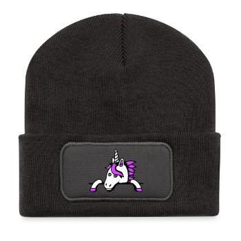 Einhorn Hinter Zaun Mauer Tasche Süß Klein Gemalt - Recycelte Patch Beanie - Dunkelgrau - Vorne