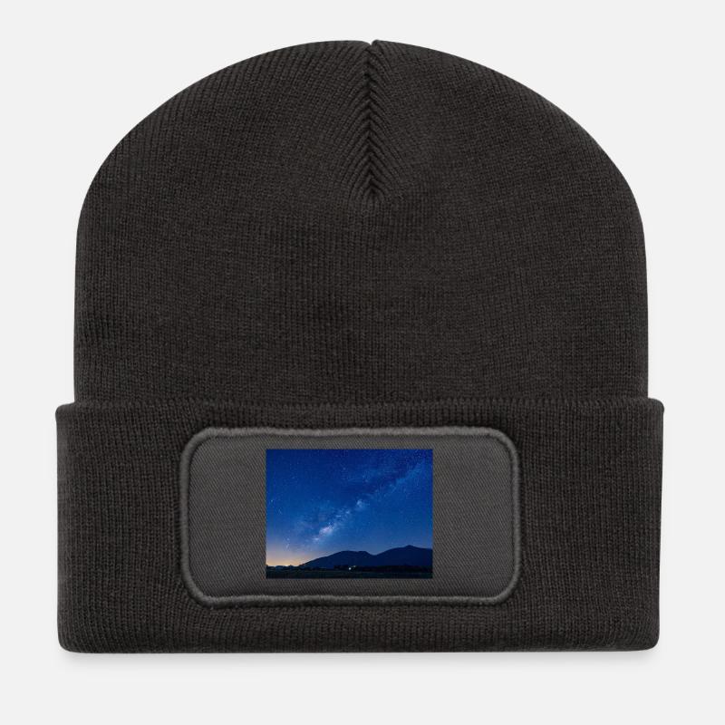 Starry Sky Night Mountain - Recycled Patch Beanie - dark grey