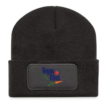 Logo végétarien Vegan Vibes - Beanie recyclé à patch - charbon - Devant