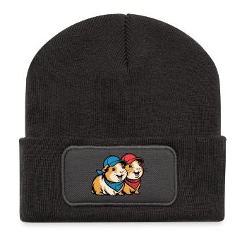Cute Guinea Pig Friends – Funny Animal Motif - Recycled Patch Beanie - dark grey - Front