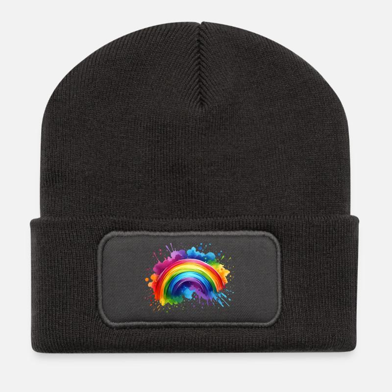 Regenbogen Watercolor Wasserfarben bunt - Recycelte Patch Beanie - Dunkelgrau