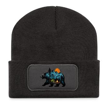 Camping nocturne: montagne et feu - Beanie recyclé à patch - charbon - Devant
