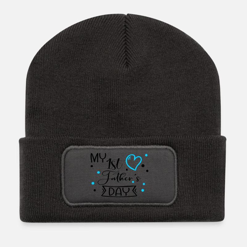 First Father's Day Baby - Recycled Patch Beanie - dark grey