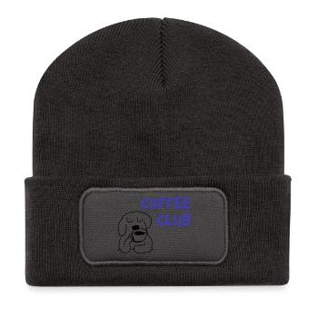 Illustration de chien du Coffee Club - Beanie recyclé à patch - charbon - Devant