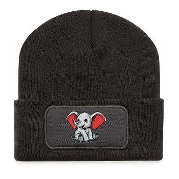Little Elephant – Cheerful Cartoon Character - Recycled Patch Beanie - dark grey - Front