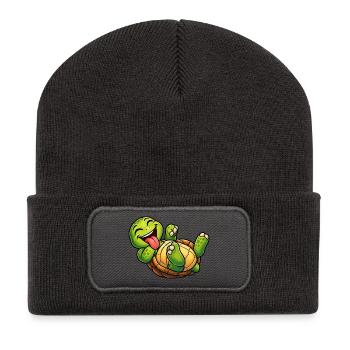 Verspielte Schildkröte  - Recycelte Patch Beanie - Dunkelgrau - Vorne