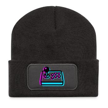 Cyan Arcade Stick Glitch Grafik - Recycelte Patch Beanie - Dunkelgrau - Vorne