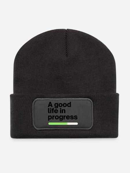 A good life in progress - Recycelte Patch Beanie - Dunkelgrau