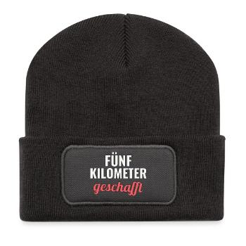 Erster Fünf Kilometer Lauf Geschenkidee - Recycelte Patch Beanie - Dunkelgrau - Vorne
