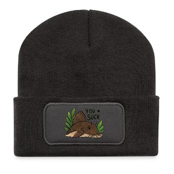 Plecko Meme Du bist schlecht - Recycelte Patch Beanie - Dunkelgrau - Vorne