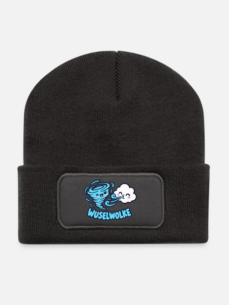 Wuselwolke – Lustiges Wind & Wolken Kinder Motiv - Recycelte Patch Beanie - Dunkelgrau