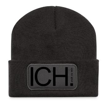 ICH steh zu mir. - Recycelte Patch Beanie - Dunkelgrau - Vorne