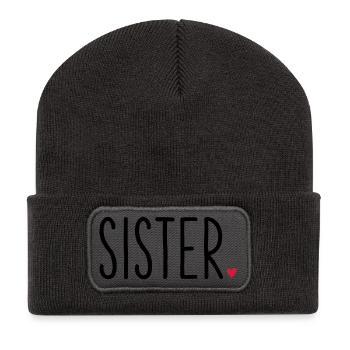 Sister Heart - Gift Siblings Brother Family - Recycled Patch Beanie - dark grey - Front