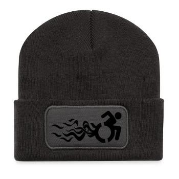 Flammendes Rollstuhlsymbol * - Recycelte Patch Beanie - Dunkelgrau - Vorne